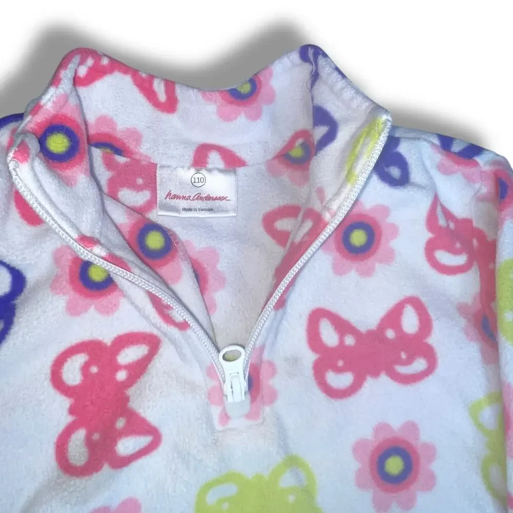 Hanna Andersson Fleece Jacket Coat Butterfly Sz 5 110 cm 1/4 Zip Pullover Pink